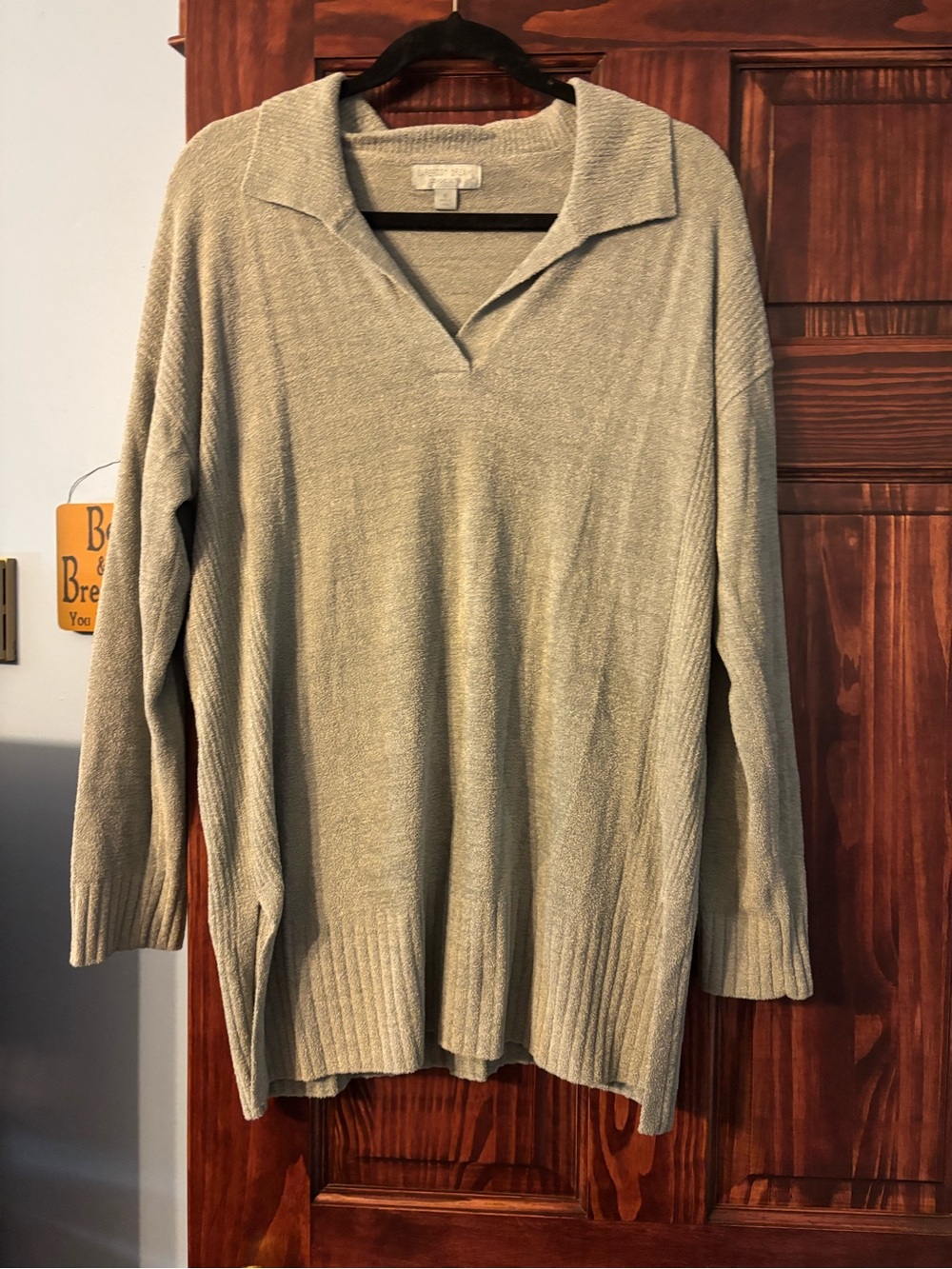 Barefoot Dreams Light Green/Blue V-Neck Collared Women's Sweater